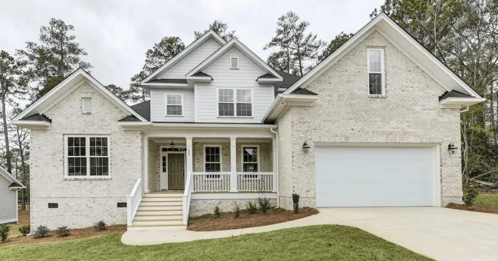 exterior brick house with limewash