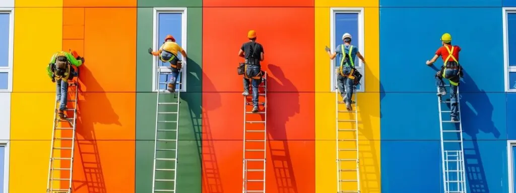 a team of commercial painting contractors carefully selecting vibrant colors for a commercial property