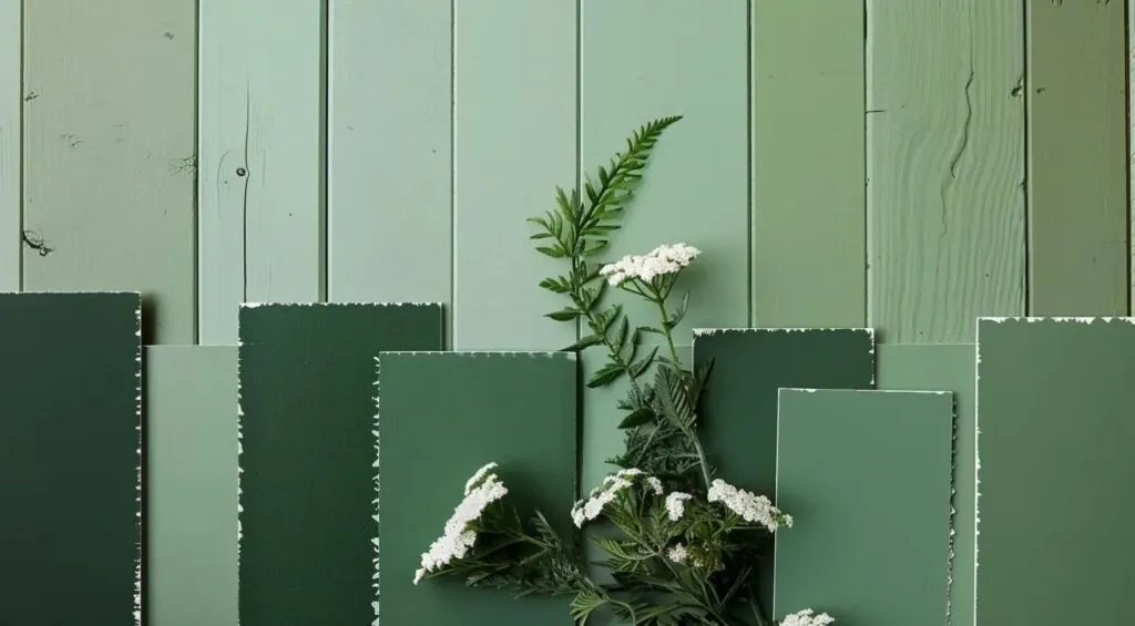 home office painted in different shades of green, creating a peaceful atmosphere perfect for energy