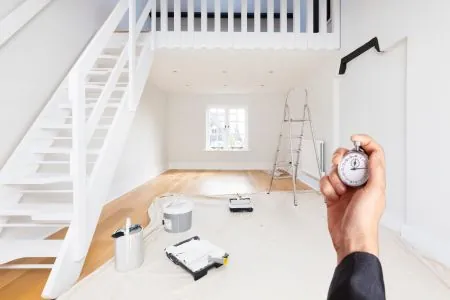 man holding a timer and checking the speed of paint drying time